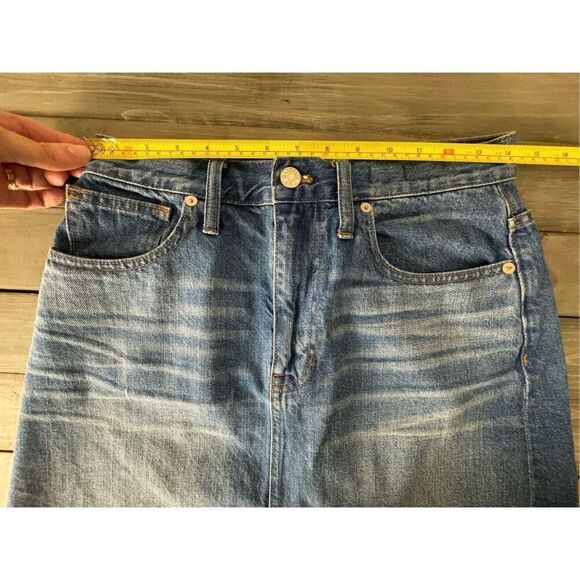 Madewell‎ Rigid Denim Raw Hem Distressed Blue Denim Mini Skirt Size 27 Y2K - Picture 4 of 5